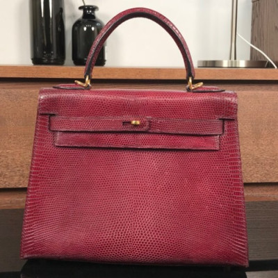 Hermes Kelly Lizard Leather Tote Shoulder Bag ,25cm - 에르메스 켈리 리저드 레더 여성용 토트 숄더백 HERB0099,25cm,와인