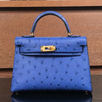 Hermes Mini Kelly 2  Ostrich Leather Tote Shoulder Bag , - 에르메스 미니 켈리 2 오스트리치 레더 여성용 토트 숄더백 HERB0273,블루