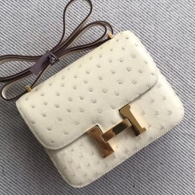 Hermes Constance Ostrich Leather Shoulder Bag,23cm - 에르메스 콘스탄스 오스트리치 레더 여성용 숄더백 HERB0338, 23cm,연베이지