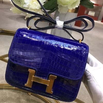 Hermes Constance Crocodile Leather Shoulder Bag,18cm - 에르메스 콘스탄스 크로커다일 레더 여성용 숄더백 HERB0694, 18cm,블루