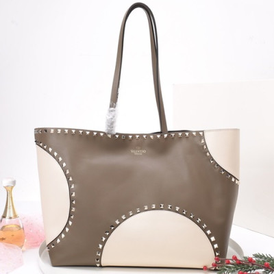 Valentino 2019 Leather Rockstud Tote Shoudler Shopper Bag,35CM - 발렌티노 2019 레더 락스터드 토트 숄더 쇼퍼백,VTB0089,35CM,카키그레이