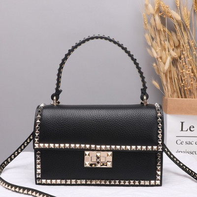 Valentino 2019 Leather Garavani Rockstud Tote Shoudler Bag,22CM - 발렌티노 2019 레더 가라바니 락스터드 토트 숄더백, VTB0480,22CM,블랙