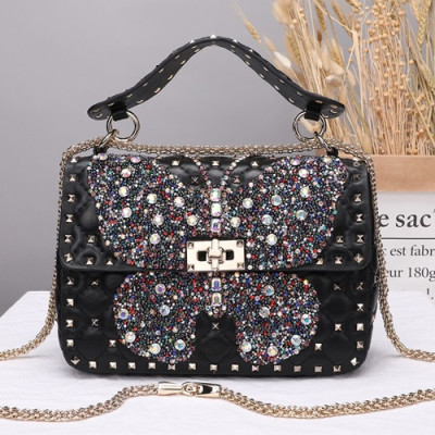 Valentino 2019 Leather Rockstud Spike Tote Shoudler Bag,24CM - 발렌티노 2019 레더 락스터드 스파이크 토트 숄더백,VTB0499,24CM,블랙