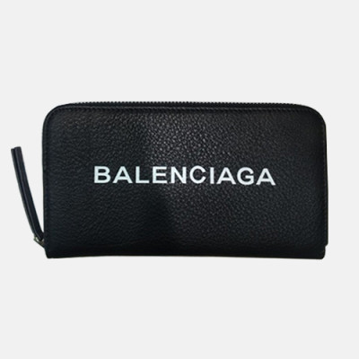Balenciaga 2019 Leather Zip Round Wallet.19cm - 발렌시아가 2019 레더 남여공용 지퍼 라운드 장지갑 BGW0013.19cm,블랙