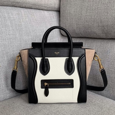 Celine 2019 Nano Luggage Leather Tote Shoulder Bag,20CM - 셀린느 2019 나노 러기지 레더 토트 숄더백 ,189243-19,20CM,화이트+베이지