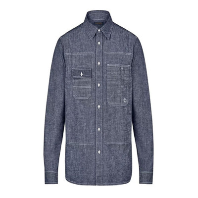 Louis Vuitton 2019 Mens Logo  Cotton  Denim shirt - 루이비통 남성 로고 폴로 코튼 데님 셔츠 Burst0033.Size(m -2xl).블루