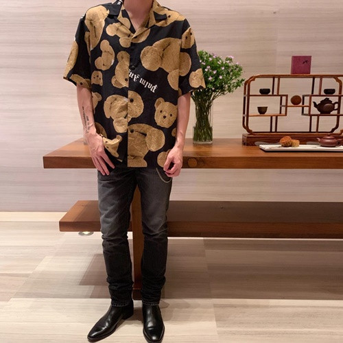 Palm Angels 2019 Mens Neck Logo Cotton Short Sleeved shirt - 팜 엔젤스 남성 넥로고 코튼 반팔셔츠 Palts0003.Size(s -xl).블랙