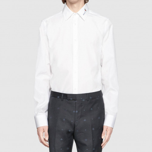 Gucci 2019 Mens Neck Logo Slim Fit Cotton shirt - 구찌 2019 남성 넥로고 슬림핏 코튼 셔츠 Guc01254.Size(s - 2xl).화이트