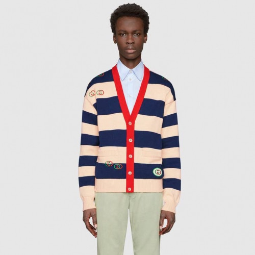 Gucci 2019 Mm/Wm Logo V-neck Wool Cardigan - 구찌 2019 남자 로고 브이넥 울 가디건 Guc01408x.Size(xs - m).네이비