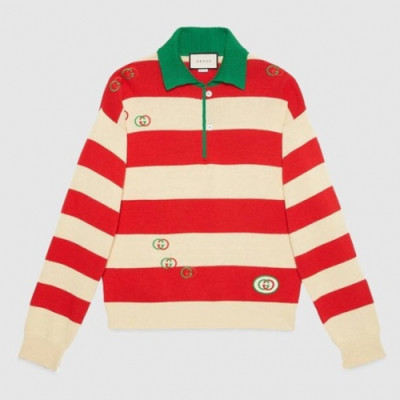 Gucci 2019 Mm/Wm Stripe Polo Sweater - 구찌 2019 남자 스트라이프 폴로 스웨터 Guc01464x.Size(s - l).레드