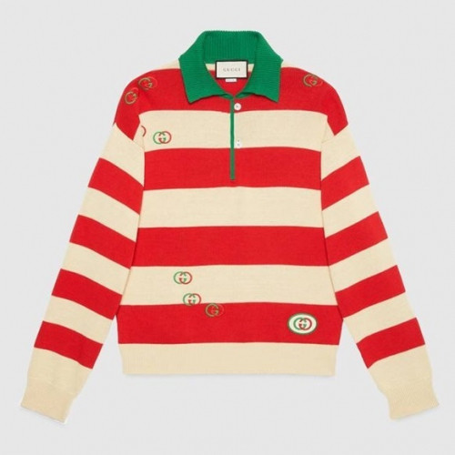 Gucci 2019 Mm/Wm Stripe Polo Sweater - 구찌 2019 남자 스트라이프 폴로 스웨터 Guc01464x.Size(s - l).레드