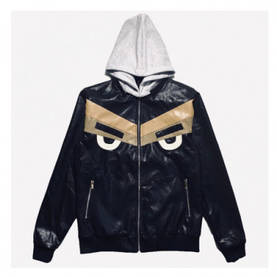 Fendi 2019 Mens Casual Zip-up Leather Jacket - 펜디 2019 남성 캐쥬얼 집업 가죽 자켓 Fen0388x.Size(m - 2xl).블랙