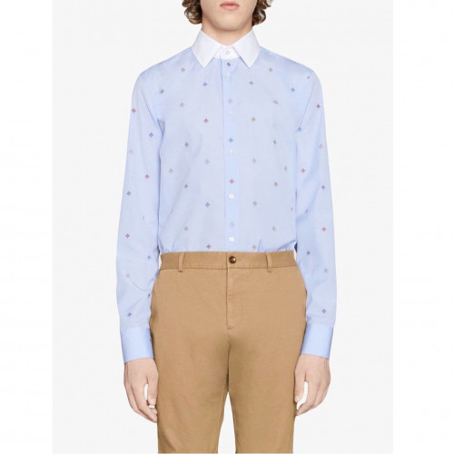 Gucci 2019 Mens Neck Logo Slim Fit Cotton shirt - 구찌 2019 남성 넥로고 슬림핏 코튼 셔츠 Guc01716x.Size(s - l).스카이블루