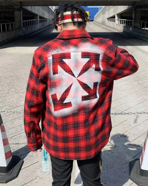 [오프화이트]Off white 2022 Mens Basic Logo Wool Shirts - 오프화이트 2022 남성 베이직 로고 오버사이즈 울 체크 셔츠 Off0356x.Size(s - xl).레드