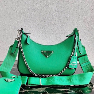 Prada 2020 Leather Hobo Tote Shoulder Bag,22CM - 프라다 2020 레더 호보 토트 숄더백,1BH204-2, 22cm,그린