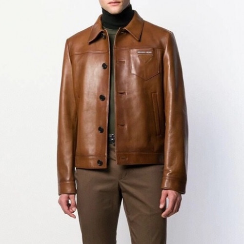 Prada 2020 Mens Logo Casual Leather Jacket - 프라다 2020 남성 로고 캐쥬얼 가죽 자켓 Pra01170x.Size(m - 3xl).오렌지