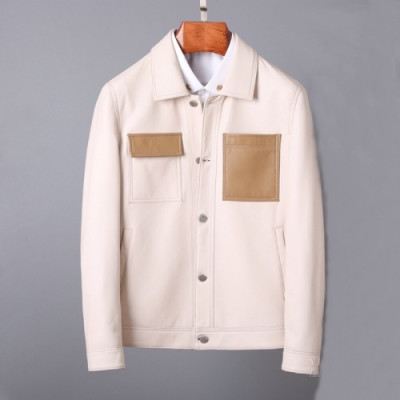 Loewe 2020 Mens Logo Casual Duck Down Leather Jacket - 로에베 2020 남성 로고 캐쥬얼 덕다운 가죽 자켓 Loe0316x.Size(m - 3xl).아이보리