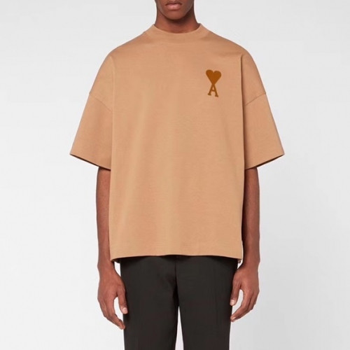 Ami 2020 Mm/Wm Casual Cotton Short Sleeved Tshirt - 아미 2020 남/녀 로고 코튼 캐쥬얼 반팔티 Ami0082x.Size(s - xl).카멜