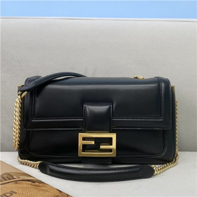 [펜디]Fendi 2021 Women's Leather Buguette Shoulder Bag,27cm - 펜디 2021 여성용 레더 바게트 숄더백,27cm,FENB0630,블랙