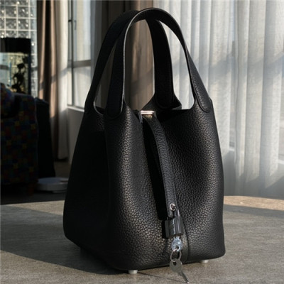 [에르메스]Hermes 2021 Women's Leather Bucket Tote Bag,18cm - 에르메스 2021 여성용 레더 버킷 토트백,18cm,HERB0843,블랙
