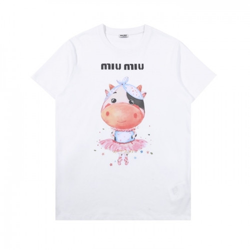 Miumiu 2020 Ladies Cotton Short Sleeved Tshirts - 미우미우 2020 여성 코튼 반팔티 Miu0213x.Size(s - l).화이트