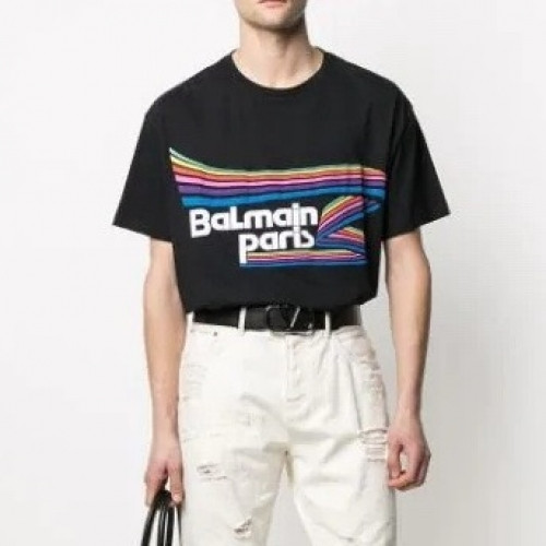 [매장판]Balmain  Mens Logo Cotton Short Sleeved Tshirs Black - 발망 2021 남성 로고 코튼 반팔티 Bam0131x Size(m - 3xl) 블랙