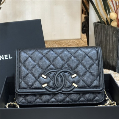 Chanel 2021 Women's Leather Chain Shoulder Bag,19.5cm,CHAB1652 - 샤넬 2021 여성용 레더 체인 숄더백,19.5cm,블랙