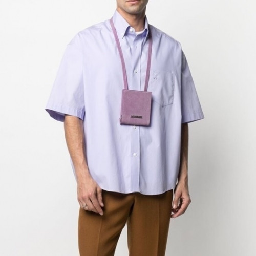 Ami Mens Logo Casual Cotton Short-sleeved Shirts Purple - 아미 2021 남성 로고 캐쥬얼 코튼 반팔 셔츠Ami0127x