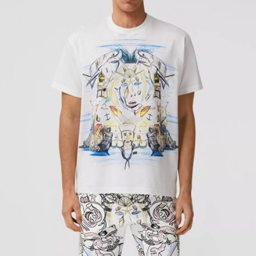 Burberry  Mens Logo Cotton Short Sleeved Tshirts White - 버버리 2021 남성 로고 코튼 반팔티 Bur03881x Size(s - xl) 화이트