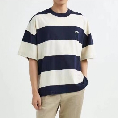 Ami Mm/Wm Casual Cotton Short Sleeved Tshirt  Navy  - 아미 2021 남/녀 로고 코튼 캐쥬얼 반팔티 Ami0138x Size(s - l) 네이비