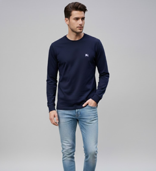 버버리 남성 크루넥 네이비 맨투맨 - Burberry Mens Navy Tshirts - bu4190x