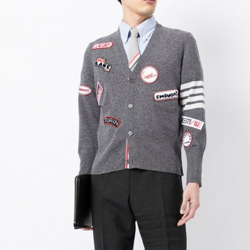 Thom Browne Unisex Strap V-neck Cardigan Gray - 톰브라운  남/녀 스트랩 브이넥 가디건 Thom01538x Size(1 - 4) 그레이