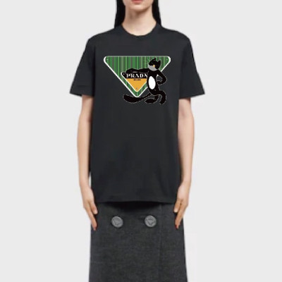 프라다 여자 크루넥 블랙 반팔티 - Unisex  Black Tshirts - Pra02578x