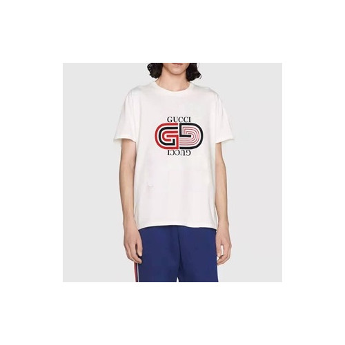 구찌 남자 크루넥 화이트 반팔티 - Mens White Tshirts - guc04591x