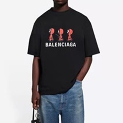 발렌시아가 남성 크루넥 블랙 반팔티 - Mens Black Tshirts - bal01296x