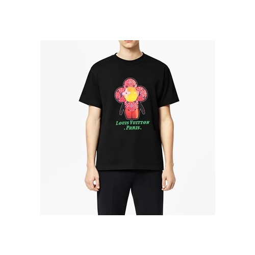 루이비통 남/여 크루넥 블랙 반팔티 - Unisex Black Tshirts - lou03953x