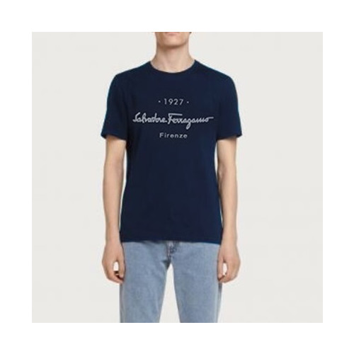 페라가모 남성 네이비 크루넥 반팔티 - Mens Navy Tshirts - fer3042x