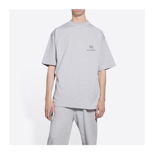 발렌시아가 남성 크루넥 그레이 반팔티 - Mens Gray Tshirts - bal01328x