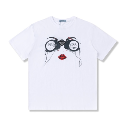 프라다 남성 크루넥 화이트 반팔티 - Mens White Tshirts - Pra02621x