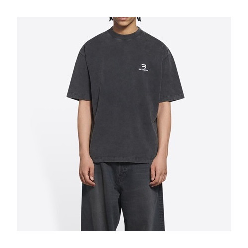 발렌시아가 남성 크루넥 그레이 반팔티 - Mens Gray Tshirts - bal01330x
