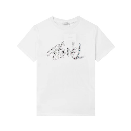 샤넬 여자 크루넥 화이트 반팔티 - Womens White Tshirts - chl0863x