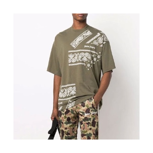 팜 엔젤스 남자 크루넥 그린 반팔티 - Unisex Green Tshirts - pam0363x