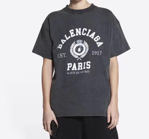 발렌시아가 남성 크루넥 블랙 반팔티 - Mens Black Tshirts - bal01366x