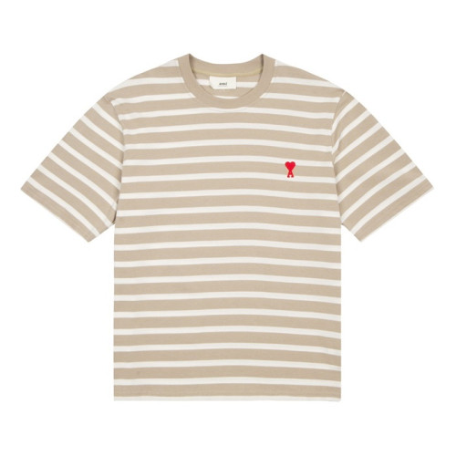 아미 남성 크루넥 베이지 반팔티 - Mens Beige Tshirts - ami0276x