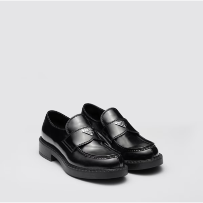 프라다 남성 초콜릿 브러시드 가죽 로퍼 - Prada Mens Chocolate Brushed  Loafers - pr683x