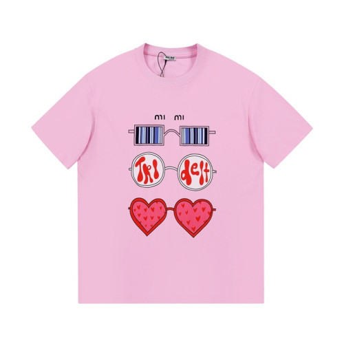 미우미우 여성 크루넥 핑크 반팔티 - Ladys Pink Tshirts - miu0245x