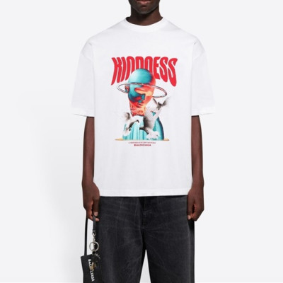 발렌시아가 남성 크루넥 화이트 반팔티 - Mens White Tshirts - bal01484x