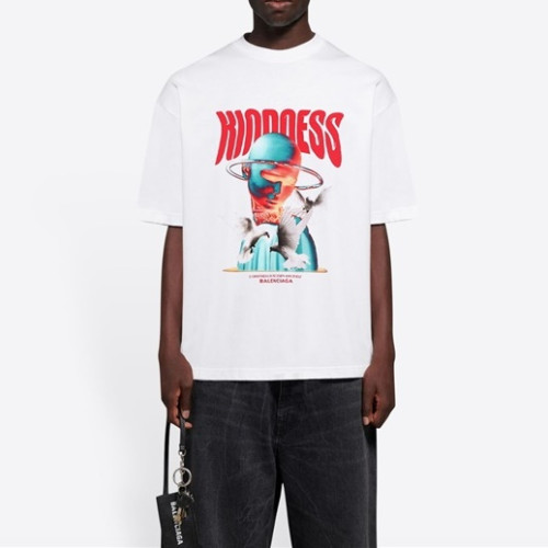 발렌시아가 남성 크루넥 화이트 반팔티 - Mens White Tshirts - bal01484x