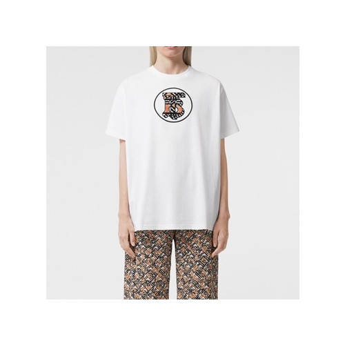 버버리 남/녀 화이트 크루넥 반팔티 - Unisex White Tshirts - Bur04353x