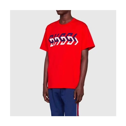 구찌 남성 레드 크루넥 반팔티 - Mens Red Tshirts - guc04875x